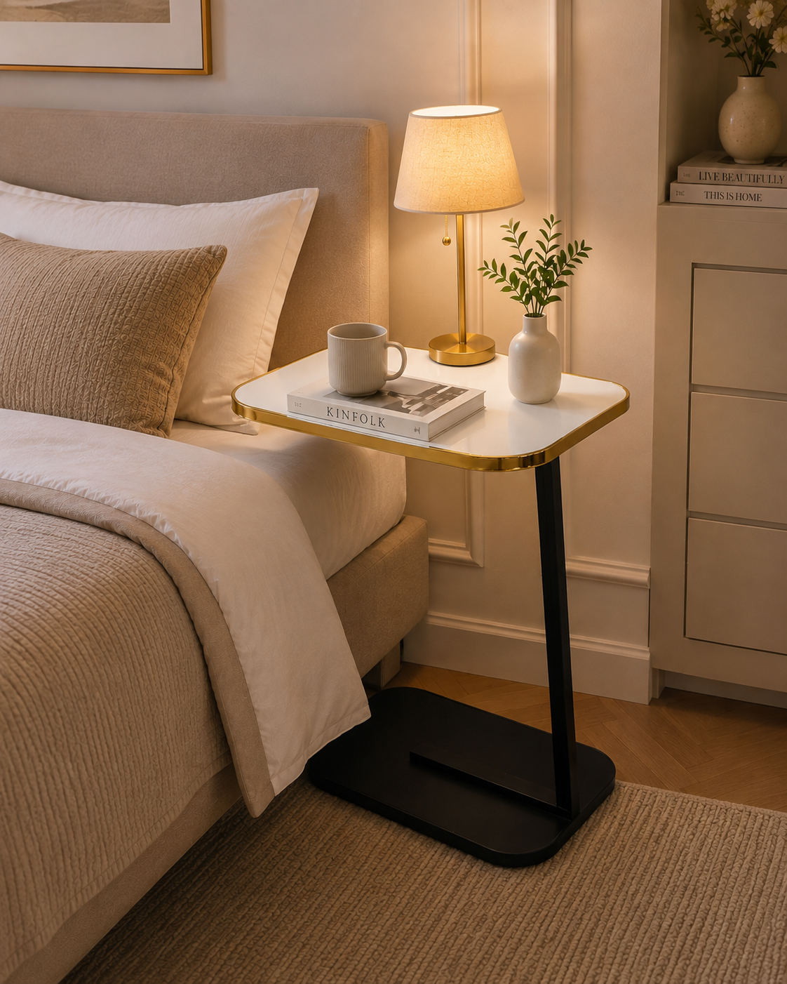 Luxe Wooden C-Shaped Side Table