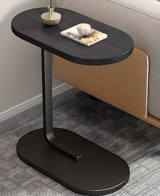 New Wooden C-Shaped Oval Sofa Side Table | Oval Laptop Table | Multipurpose Bed & Couch Table
