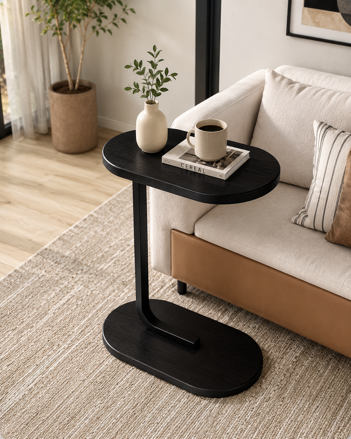 New Wooden C-Shaped Oval Sofa Side Table | Oval Laptop Table | Multipurpose Bed & Couch Table