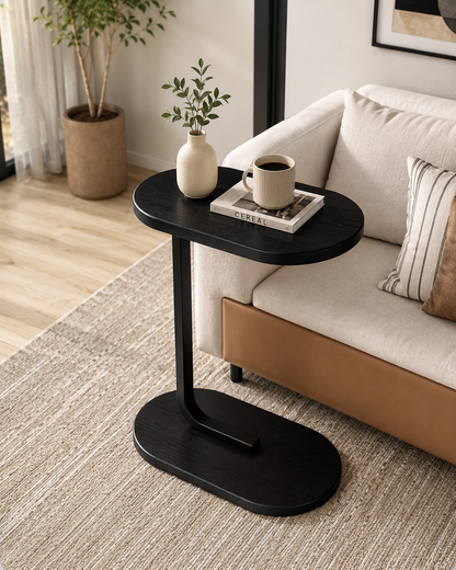 New Wooden C-Shaped Oval Sofa Side Table | Oval Laptop Table | Multipurpose Bed & Couch Table