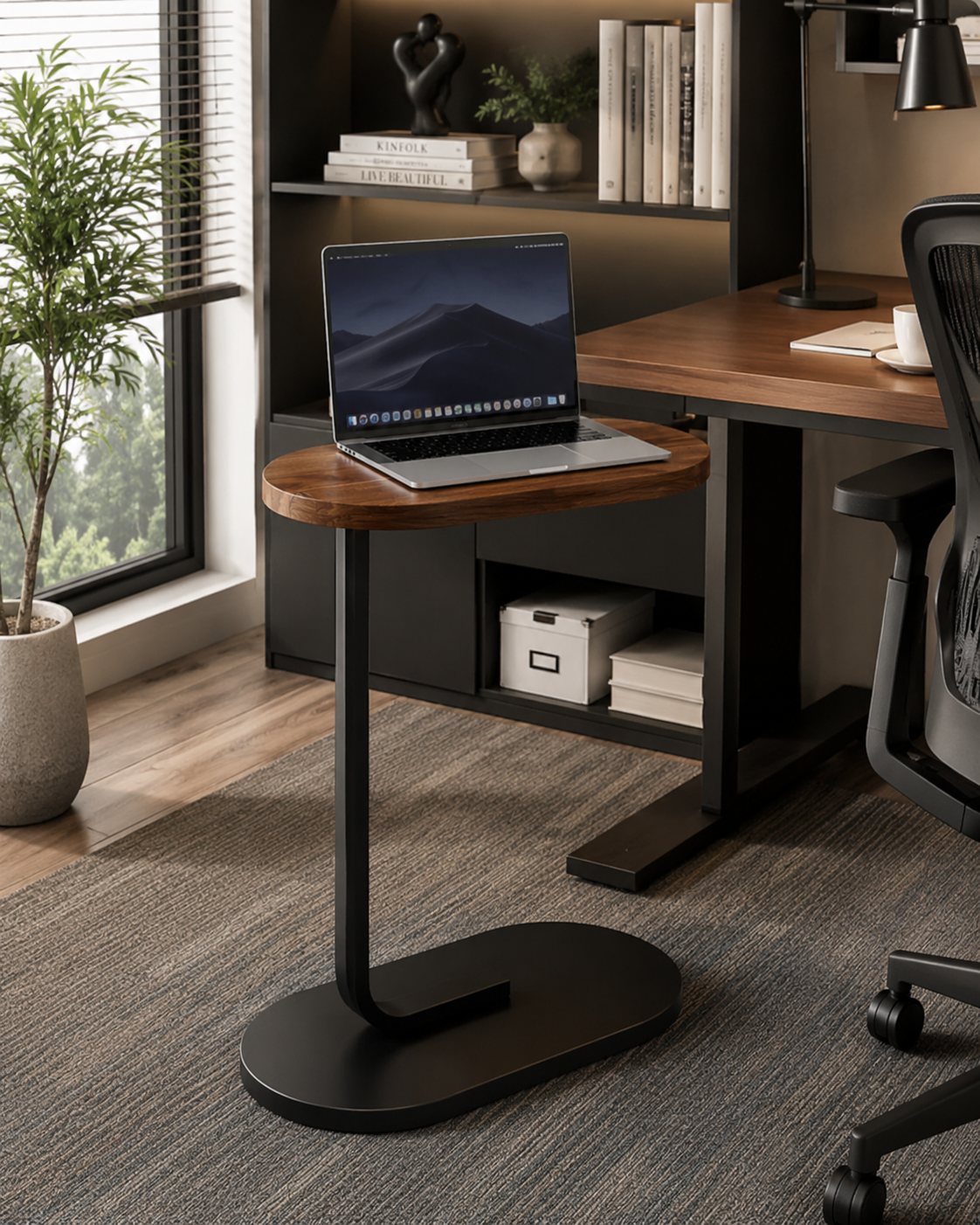 New Wooden C-Shaped Oval Sofa Side Table | Oval Laptop Table | Multipurpose Bed & Couch Table