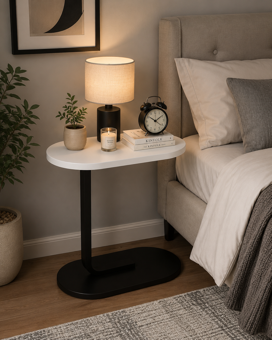 New Wooden C-Shaped Oval Sofa Side Table | Oval Laptop Table | Multipurpose Bed & Couch Table